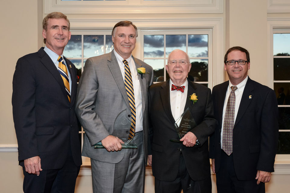 UTC Chancellor Steve Angle, 2014 Distinguished Alumnus recipient Don Lepard (Chattanooga ’82), 2014 Outstanding Service Award recipient Max Bahner and UTC Alumni Board President Mike Griffin (Chattanooga ’85).