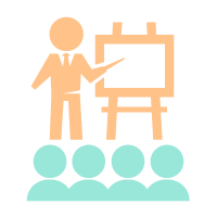 icon of a person giving a group presentation
