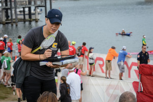 A student in the Department of Health and Human Performance conducts research at the inaugural Ironman Chattanooga competition.