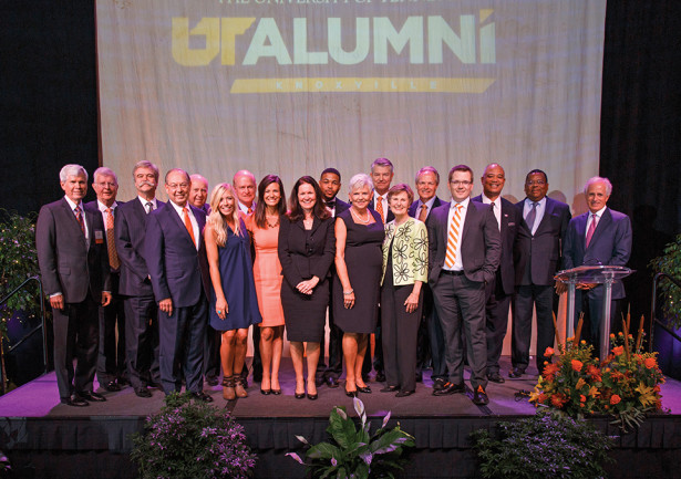 All the recipients of UT Knoxville’s 2015 Alumni Awards take the stage.