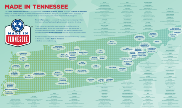 A directory of statewide manufacturers making goods in Tennessee