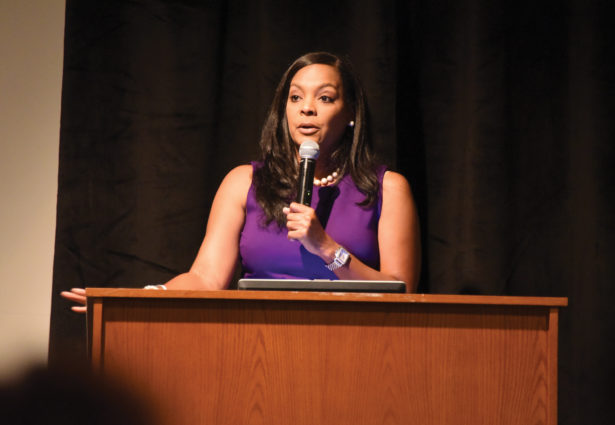 “You can get out,” former news anchor and domestic violence survivor Dee Griffin says at the “Bridging Troubled Waters” community event at UTHSC.
