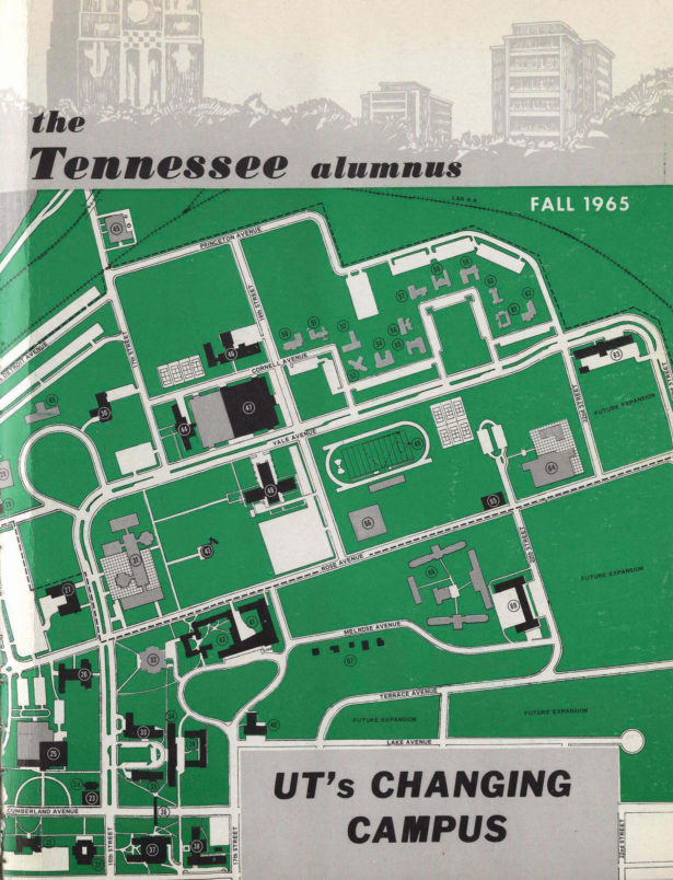 Fall 1965 cover portrays a graphic map: UT's changing campus