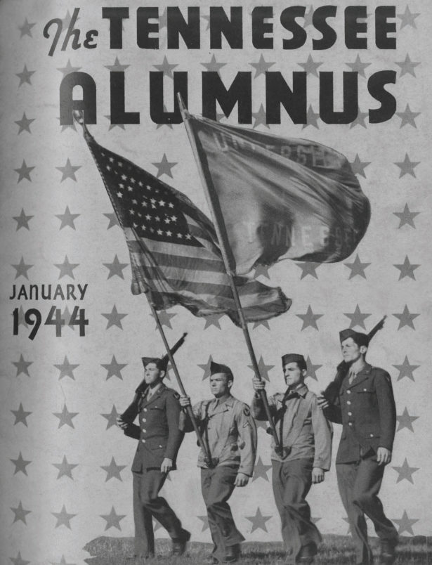 January 1944 cover portraying 4 soldiers under the American flag