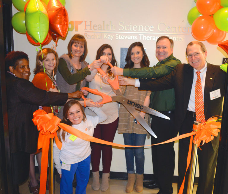 A ribbon-cutting ceremony for the Rachel Kay Stevens Therapy Center at the UT Health Science Center.
