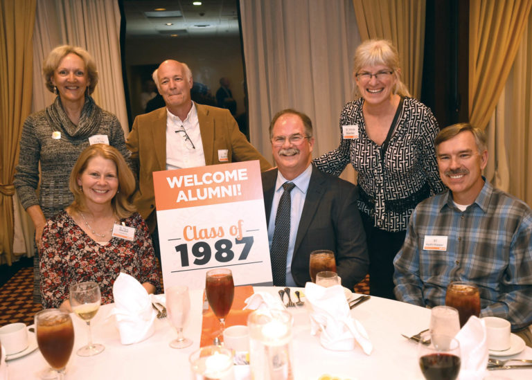 Members of the UTCVM Class of 1987 at the 2017 Annual Conference Reunion. Standing from left, Gina Tate, Scott Little and Wendy Rosenbek; seated, Thyra Walker, John Shaw and Keith Hopper.