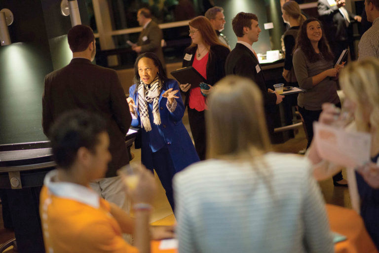 Nearly 85 students practiced “working a room” during Networking at Neyland. More than 50 alumni and employers shared their expertise and career advice with UT students who are preparing to enter the job market.
