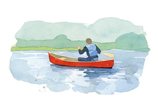 illustration of a man paddling a canoe