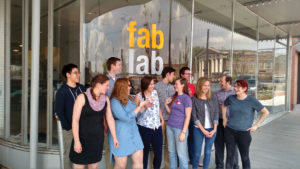 students outside the Fab Lab storefront