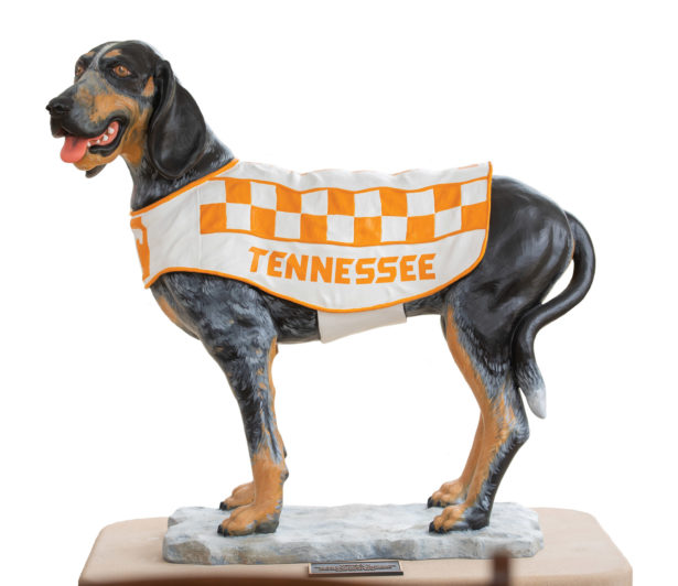fiberglass Smokey statue depicts the four-legged canine wearing his signature checkerboard vest