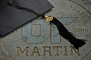 Grad cap on UT Martin marker in quad